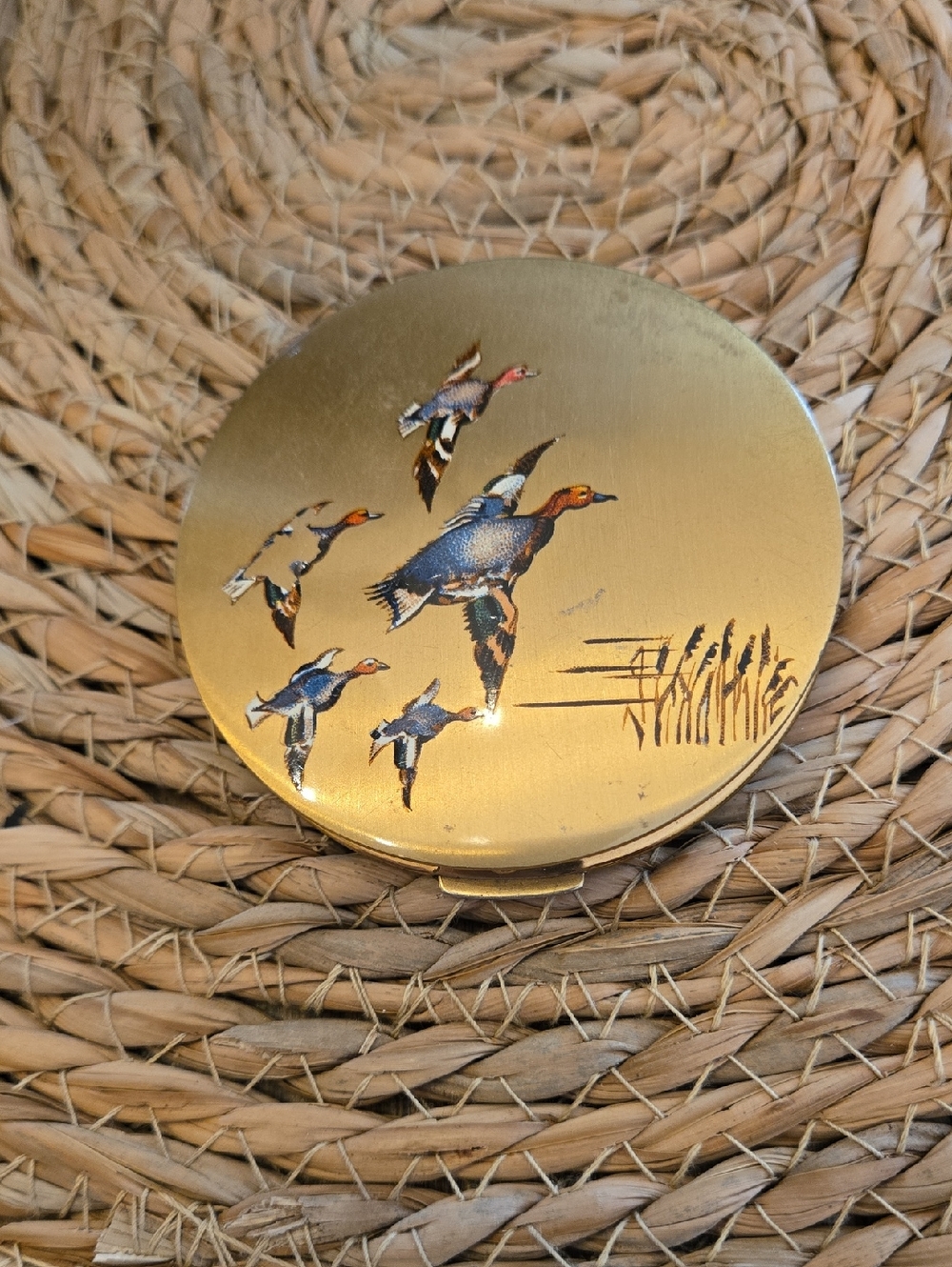 Stratton Gold-Tone Compact Mirror with Flying Duck Design